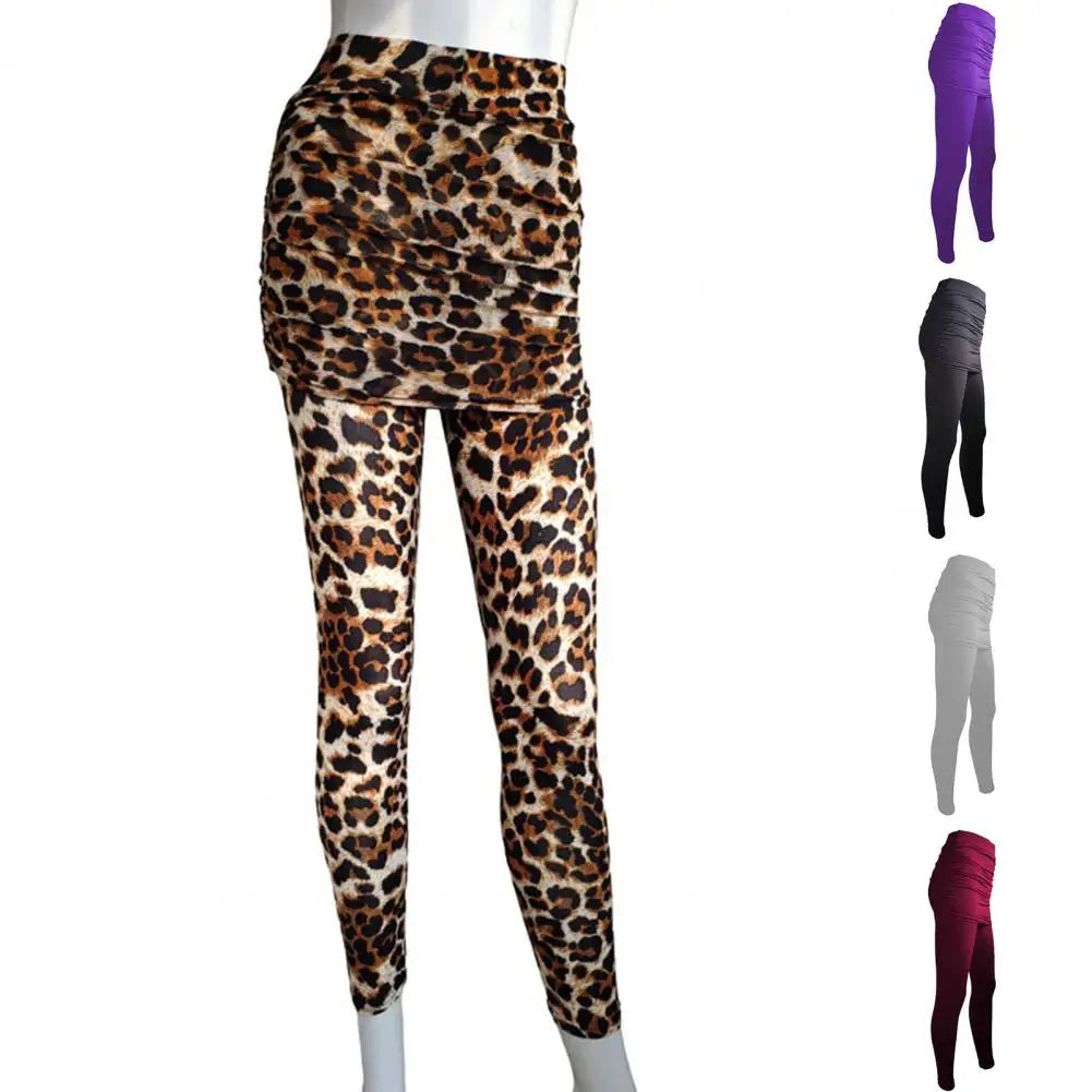 Fake Two Piece Leggings Pants Slim Leggings Women Pants Pack Hip Pleated Skirt Ladies Solid Color Bag Hip Side Trousers S-XXXL