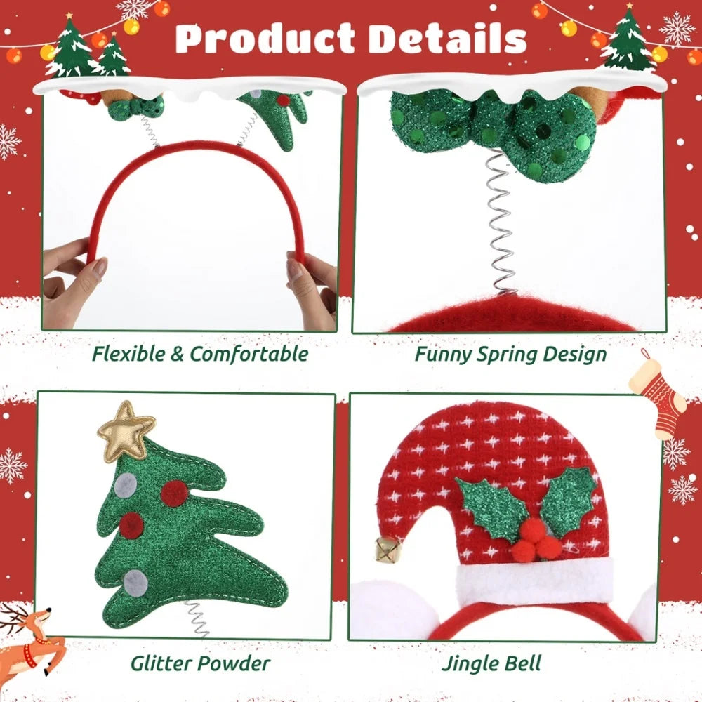 12Pcs/Set Cute Christmas Headbands Christmas Hair Hoop Santa Claus Hair Band Reindeer Head Hat Toppers Funny Holiday Headband