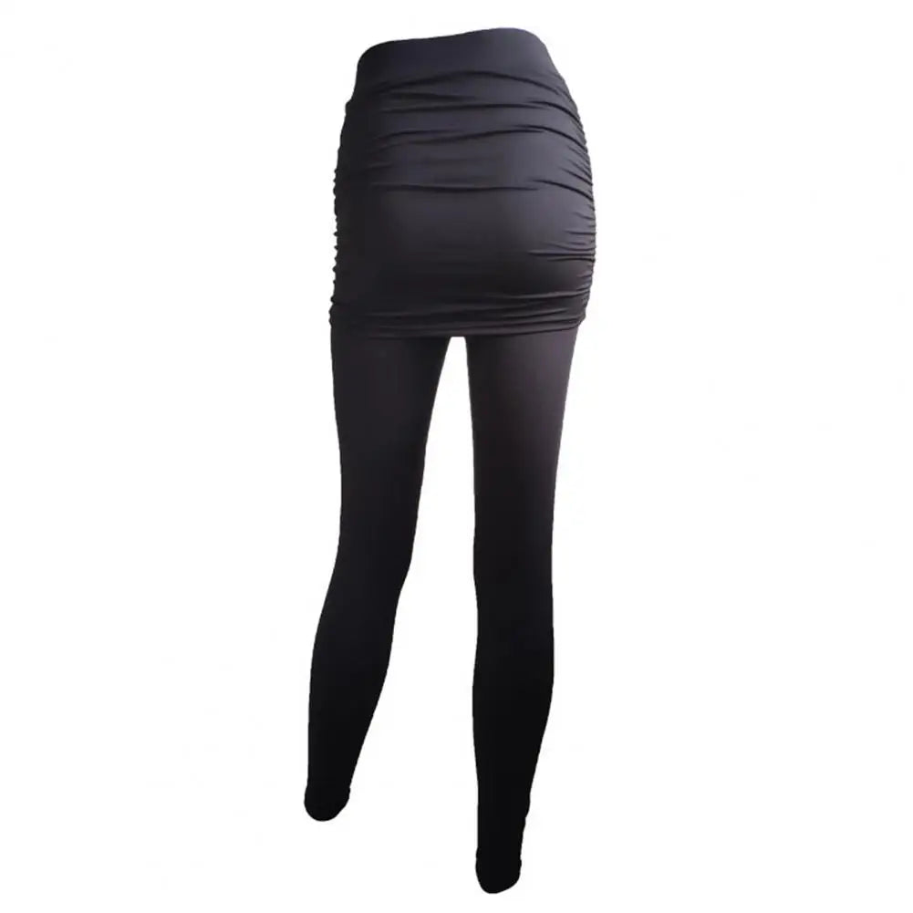 Fake Two Piece Leggings Pants Slim Leggings Women Pants Pack Hip Pleated Skirt Ladies Solid Color Bag Hip Side Trousers S-XXXL
