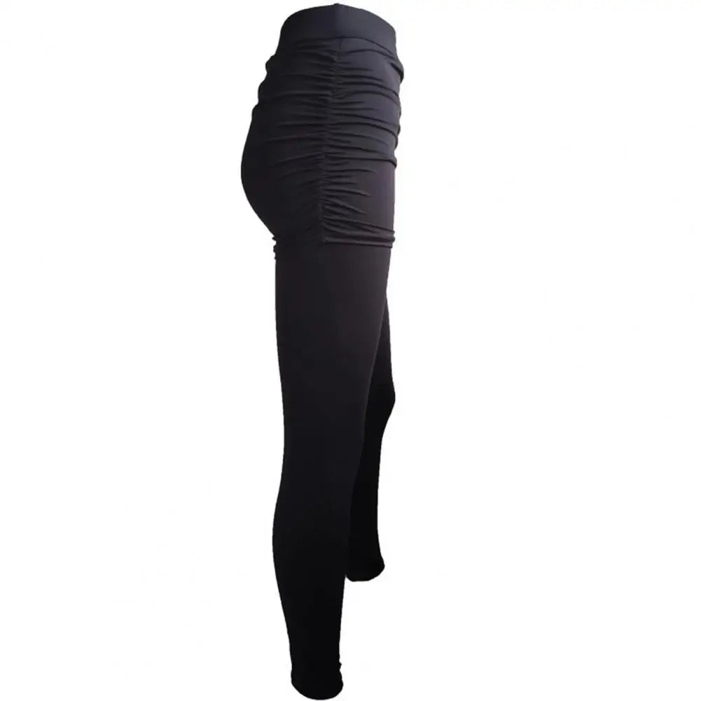 Fake Two Piece Leggings Pants Slim Leggings Women Pants Pack Hip Pleated Skirt Ladies Solid Color Bag Hip Side Trousers S-XXXL