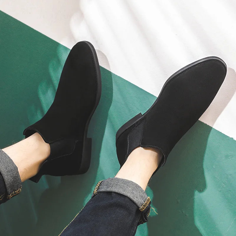 2024 Men's Chelsea Boots Man Elevator Shoes 8cm 6cm Invisible Height Increasing Shoes Men Ankle Boots Inner Increase Short Boots