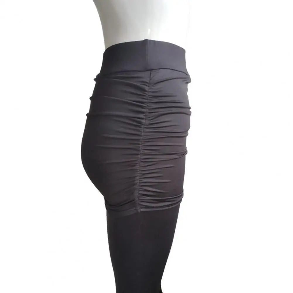 Fake Two Piece Leggings Pants Slim Leggings Women Pants Pack Hip Pleated Skirt Ladies Solid Color Bag Hip Side Trousers S-XXXL