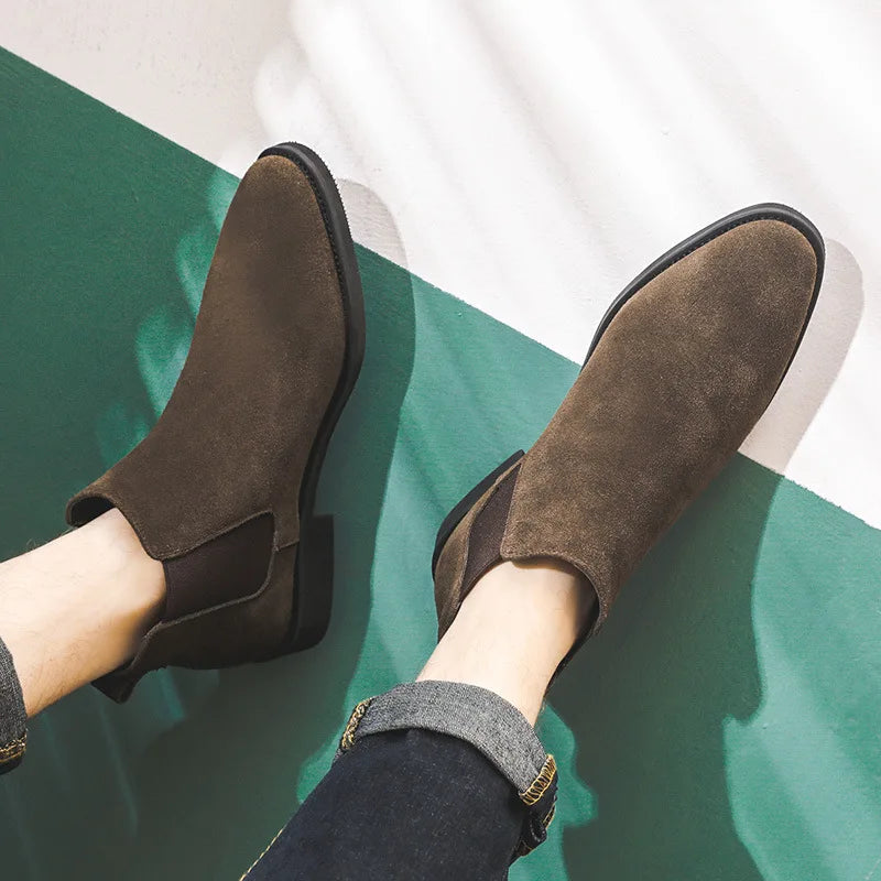 2024 Men's Chelsea Boots Man Elevator Shoes 8cm 6cm Invisible Height Increasing Shoes Men Ankle Boots Inner Increase Short Boots