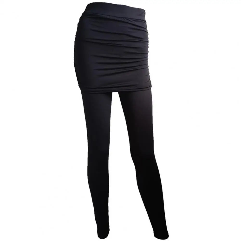 Fake Two Piece Leggings Pants Slim Leggings Women Pants Pack Hip Pleated Skirt Ladies Solid Color Bag Hip Side Trousers S-XXXL