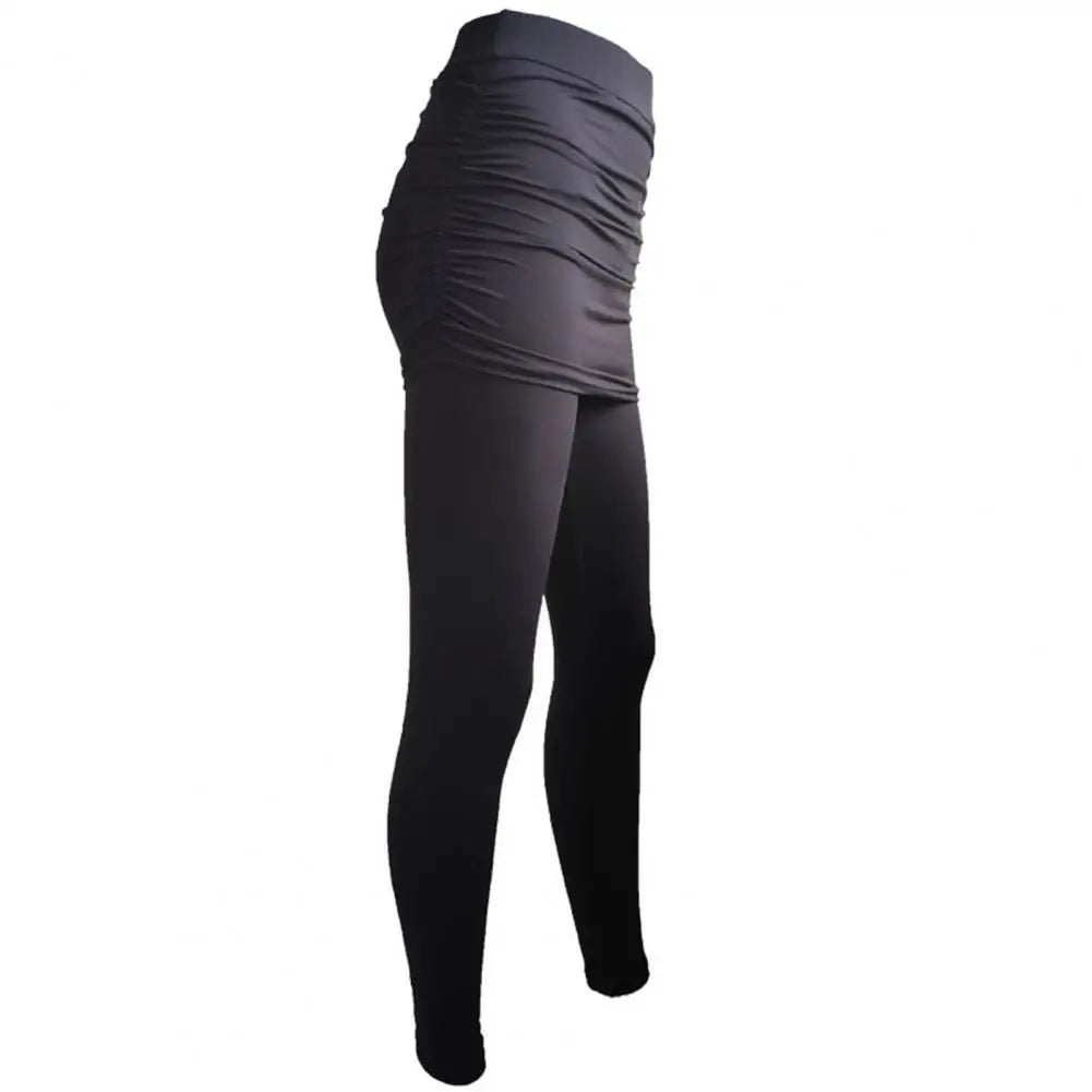 Fake Two Piece Leggings Pants Slim Leggings Women Pants Pack Hip Pleated Skirt Ladies Solid Color Bag Hip Side Trousers S-XXXL