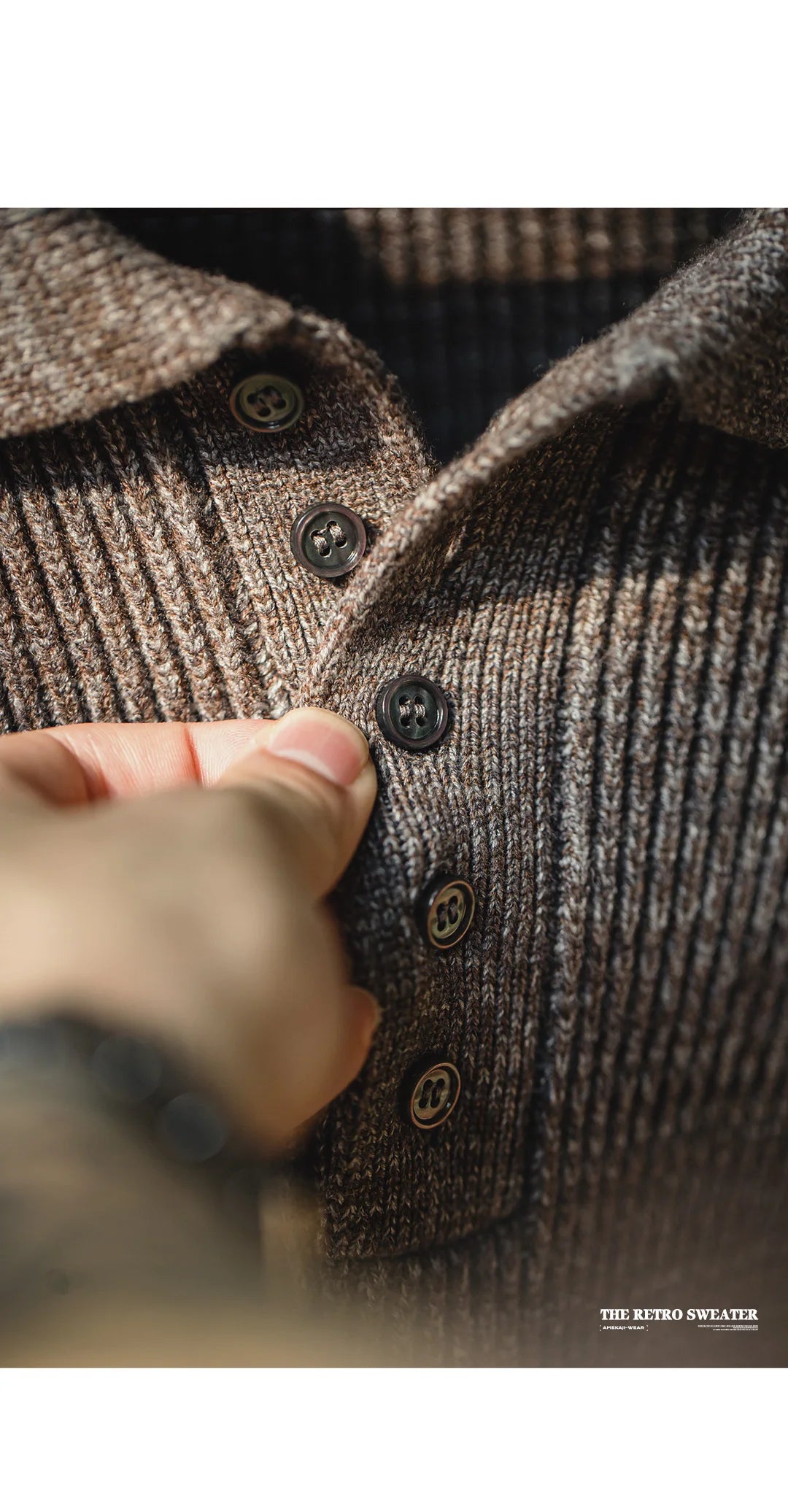 Maden Retro Knitted Polo Shirt Loose Coffee Color Lapel Sweater Autumn Winter Men's Uncle Fu Jumper Casual Knitwear
