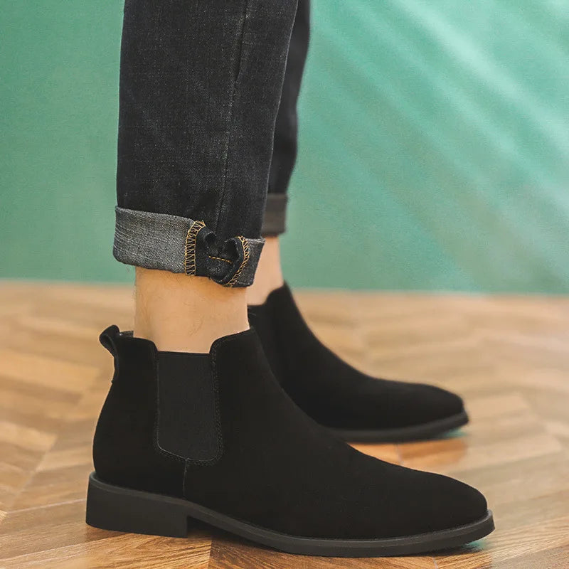 2024 Men's Chelsea Boots Man Elevator Shoes 8cm 6cm Invisible Height Increasing Shoes Men Ankle Boots Inner Increase Short Boots