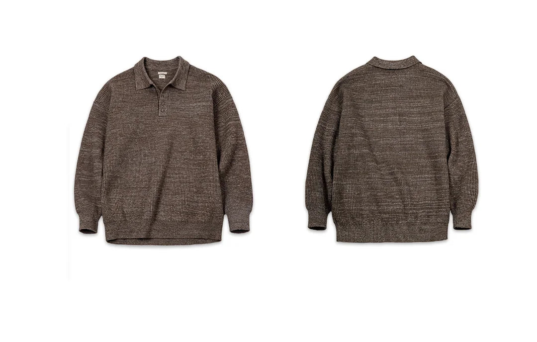 Maden Retro Knitted Polo Shirt Loose Coffee Color Lapel Sweater Autumn Winter Men's Uncle Fu Jumper Casual Knitwear