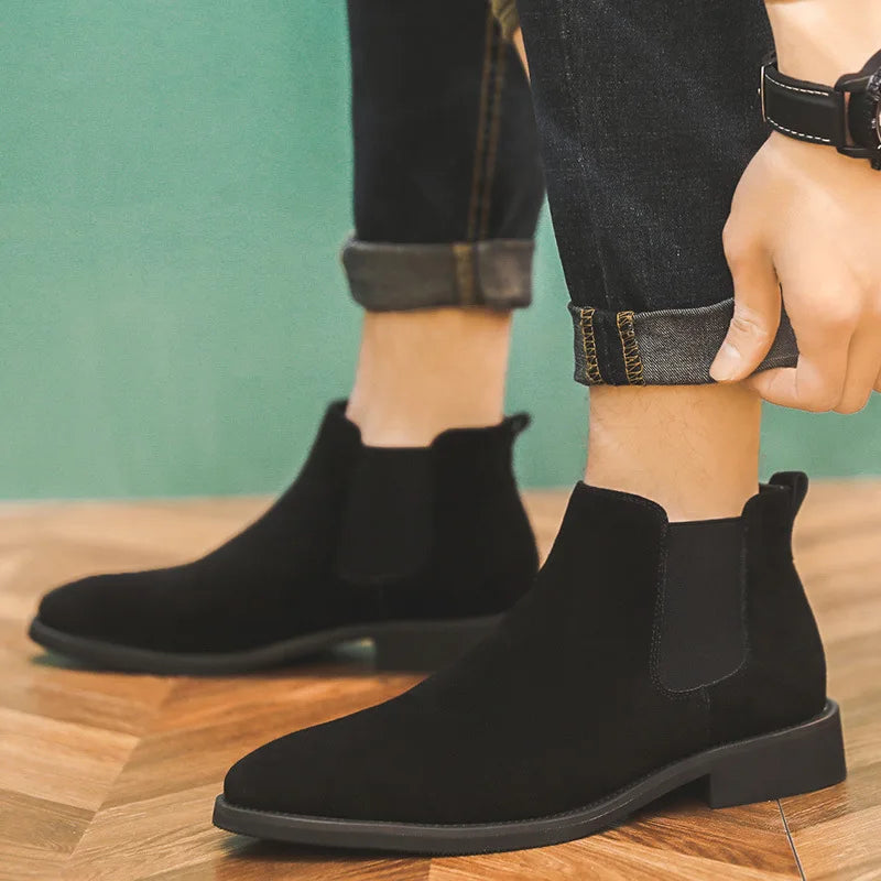 2024 Men's Chelsea Boots Man Elevator Shoes 8cm 6cm Invisible Height Increasing Shoes Men Ankle Boots Inner Increase Short Boots