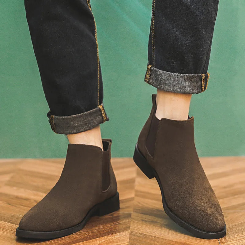 2024 Men's Chelsea Boots Man Elevator Shoes 8cm 6cm Invisible Height Increasing Shoes Men Ankle Boots Inner Increase Short Boots