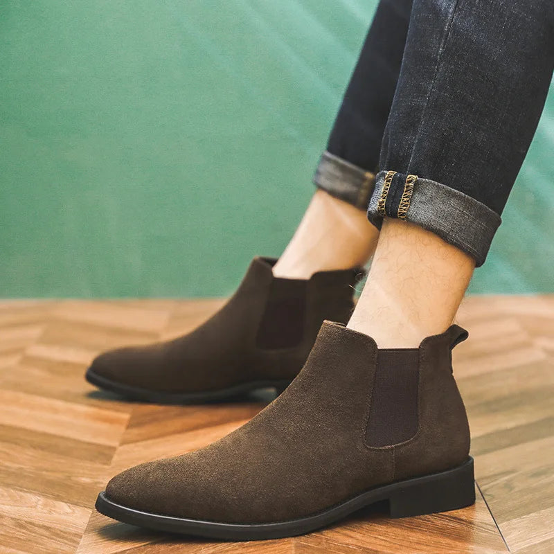 2024 Men's Chelsea Boots Man Elevator Shoes 8cm 6cm Invisible Height Increasing Shoes Men Ankle Boots Inner Increase Short Boots