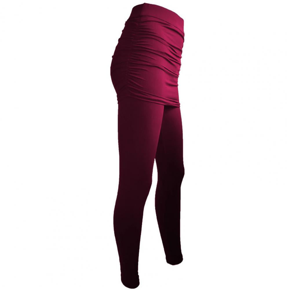 Fake Two Piece Leggings Pants Slim Leggings Women Pants Pack Hip Pleated Skirt Ladies Solid Color Bag Hip Side Trousers S-XXXL