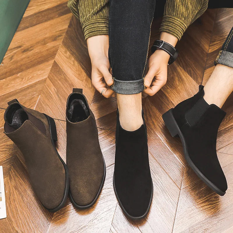 2024 Men's Chelsea Boots Man Elevator Shoes 8cm 6cm Invisible Height Increasing Shoes Men Ankle Boots Inner Increase Short Boots