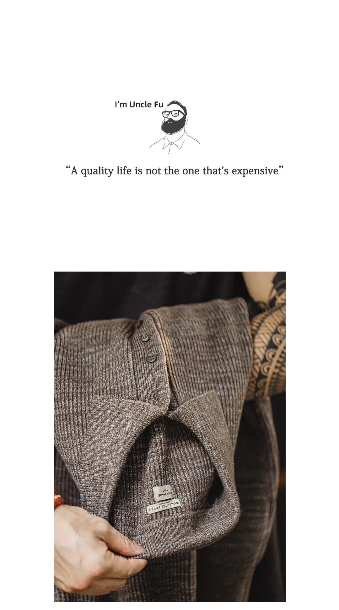 Maden Retro Knitted Polo Shirt Loose Coffee Color Lapel Sweater Autumn Winter Men's Uncle Fu Jumper Casual Knitwear