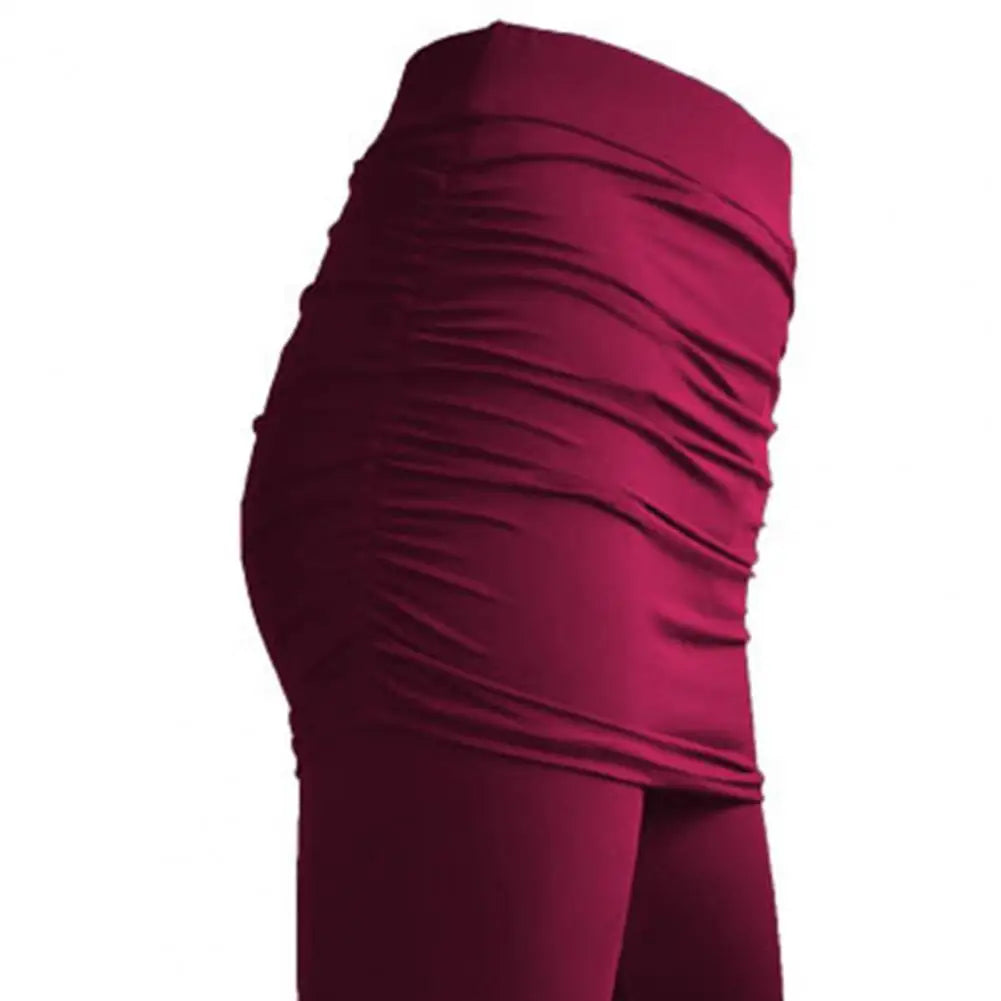 Fake Two Piece Leggings Pants Slim Leggings Women Pants Pack Hip Pleated Skirt Ladies Solid Color Bag Hip Side Trousers S-XXXL